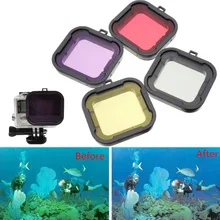 Новые Приходят Фильтр Объектива Дайвинг Фильтр Gopro HERO 3 + 4 Камеры красный фиолетовый желтый серый Корпус Подводные Объектив Конвертер
