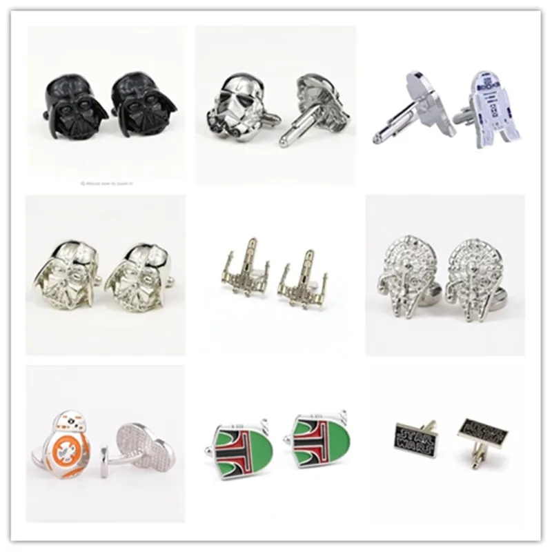 

Mixed Star Wars Cufflinks Storm Trooper Falcon Darth Vader Destroyer Black Metal Enamel Shirt Cuff Link Men Cuff Buttons Jewelry