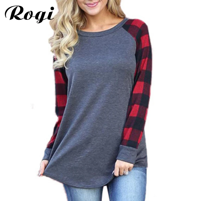 

Rogi Women Tops and Blouses 2019 Fashion Plaid Printed Female Shirt Long Sleeve O-neck Autumn Blouse Blusas Plus Size Clothing