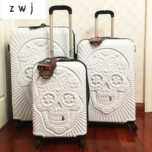 20,24, 28 дюймов чемодан с изображением черепа, известный бренд, чемодан для путешествий, 3d Чемодан для путешествий, крутой чемодан с черепом