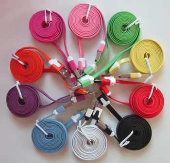 

1m 3ft Flat Noodle Micro/8pin/30pin USB Data Cable Accessory Bundles Cord for Mobile Phone 4 4S 6 X Charging Cable Wholesale