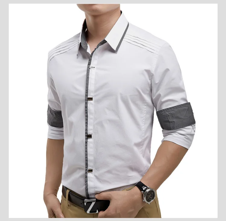 Высокое качество Mwxsd Брендовые мужские повседневные рубашки с длинным рукавом из хлопка, мужские рубашки в стиле рок, облегающие однотонные мужские рубашки - Цвет: Белый