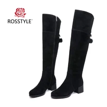 ROSSTYLE/ г. узкие сапоги пикантные женские зимние сапоги выше колена из замши зимняя высококачественная женская обувь с круглым носком черный цвет, размеры 35-41, H1
