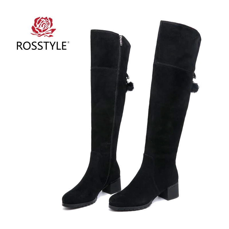 

ROSSTYLE 2018 Slim Boots Sexy Over-The-Knee Suede Women Snow Boots Winter High Quality Round Toe Woman Shoes Black Size 35-41 H1