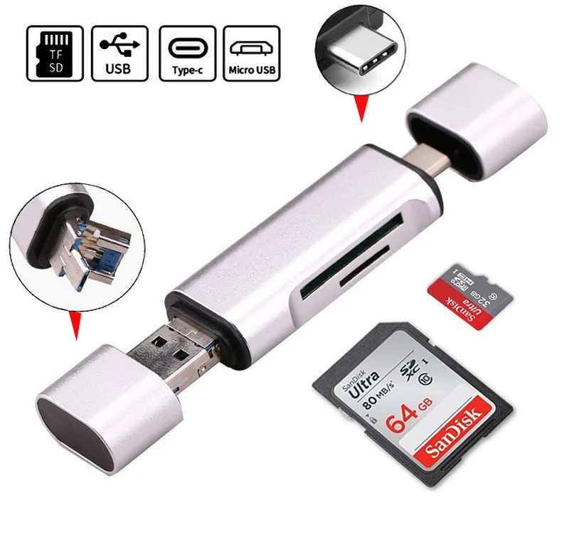 

Qkens All In 1 USB 2.0 Smart Card Reader High Speed TF Micro SD Card Reader OTG Type C Memory Card Reader Micro USB SD Adapter