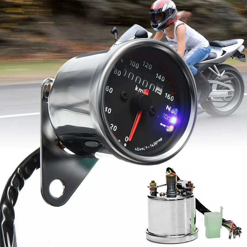 

12V Universal Motorcycle Odometer KMH Speedometer Gauge LED Backlight Signal