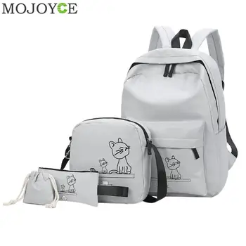 

4pcs/Set Cartoon Cats Printed Women Backpacks Fashion Designer Travel School Bags for Girls Shoulder Bag with Pencil Case Clutch