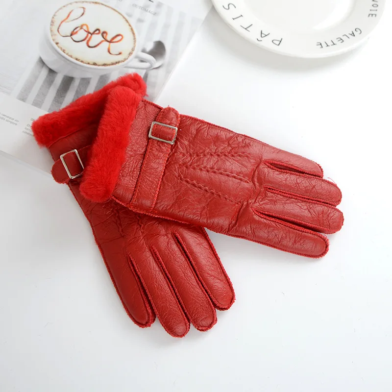 Женские перчатки зимние теплые мягкие шерстяные меховые кожаные перчатки MZ104