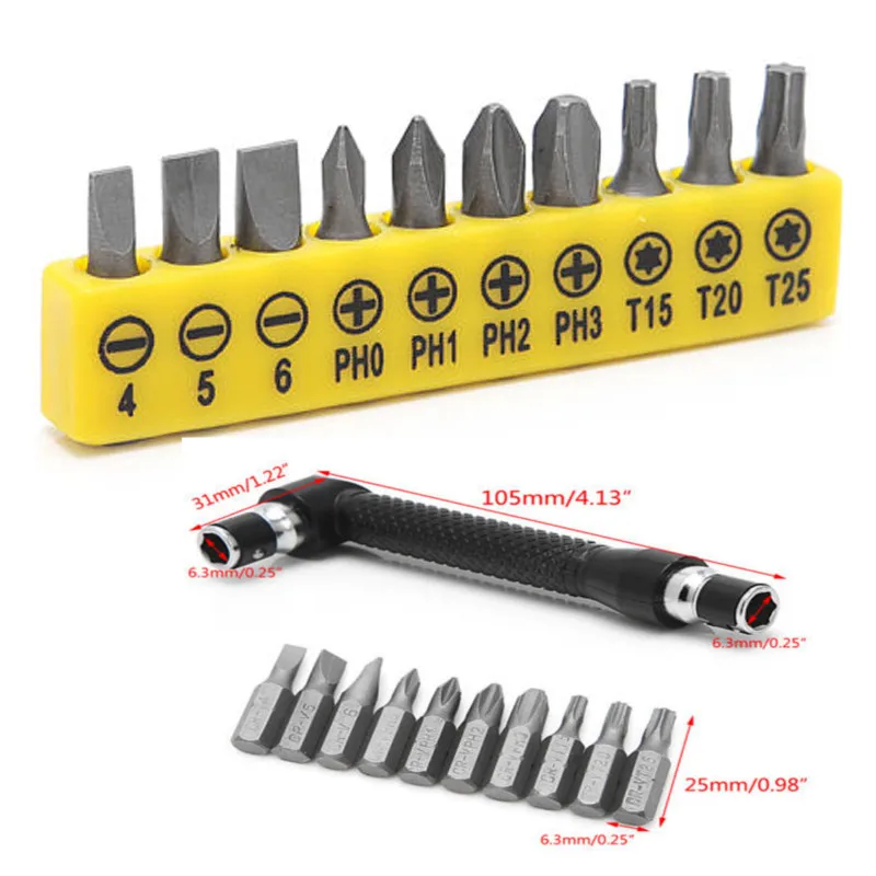 

L-shaped Socket Wrench 10 in 1 Double Head Screwdriver Bit Driver Torx Screwdriver Bit Set Hand Tool Set Yellow