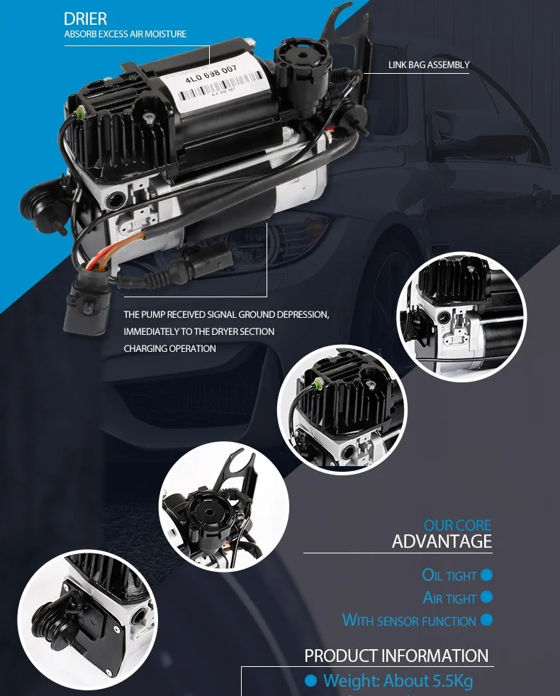 Новый Воздушный компрессор пневматическая подвеска насос для Audi Q7 (2002-2010) 4L0698007 4L0698007A