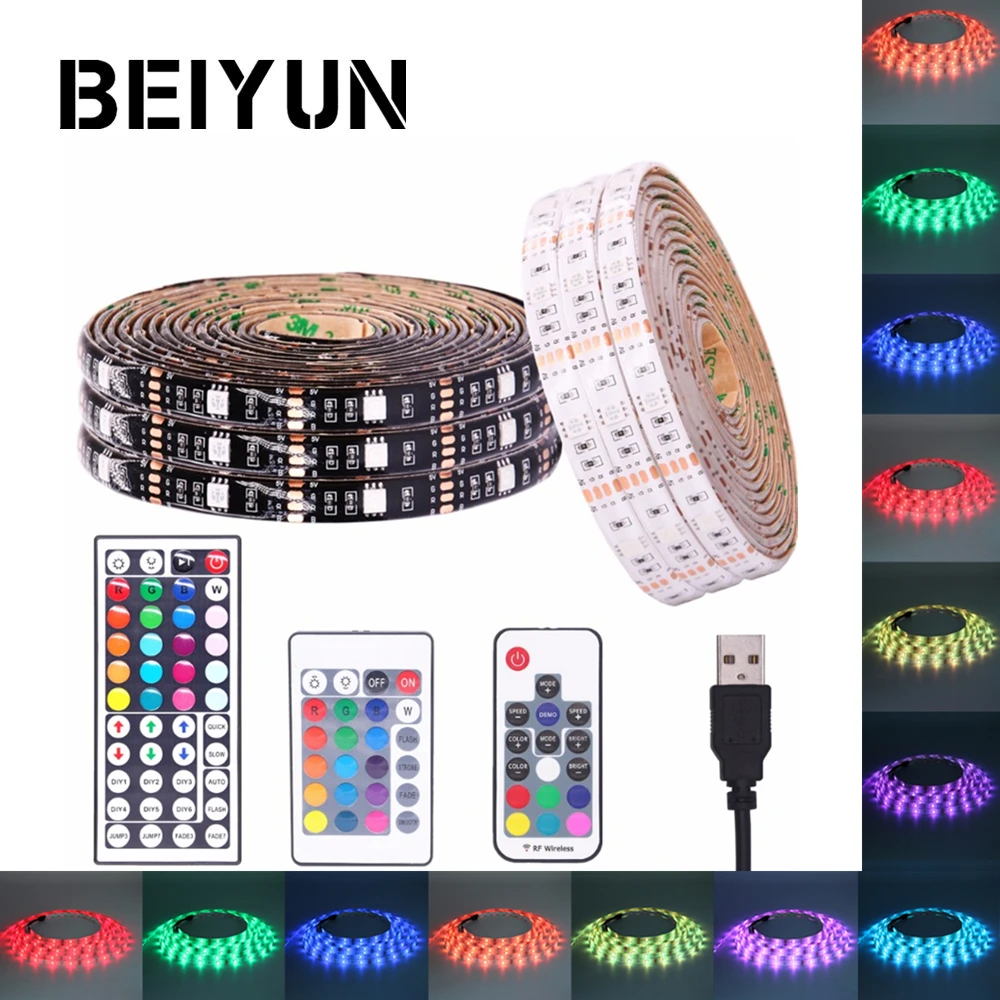 USB RGB Светодиодные ленты Водонепроницаемый 5 В 5050 SMD неон гибкая светлая затемнения лента светодио дный лампа 17key 44Key/ 24key Добавить Wi-Fi