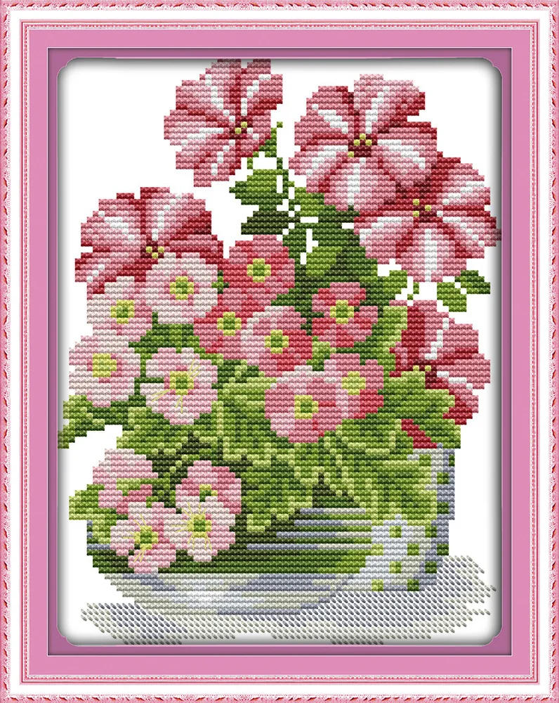 

Potted flower series (1) Printed Canvas DMC Counted Cross Stitch Kits printed Cross-stitch set Embroidery Needlework