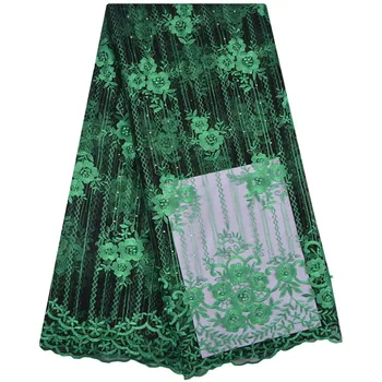 

5 Yards Per Lot Green French Lace Fabric Beaded Tulle Lace Fabric Holesale For Women Dress Lace S1238