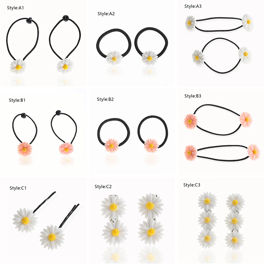 2 шт. веревки полосы заколки хвост Симпатичные Дейзи цветок зажим для волос модная эластичная, для волос кольцо для женщин и девочек дети держатель женские аксессуары для волос