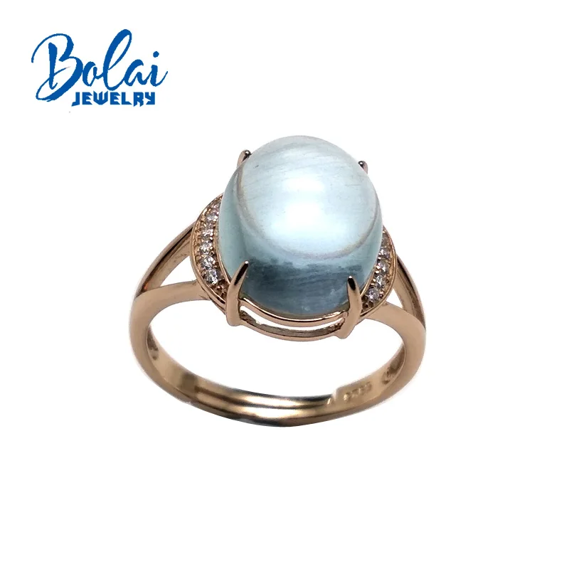 

Bolaijewelry, Natural white aquamarine gemstone oval 10*12mm in 925 rose color sterling silver ring jewelry for women party gift