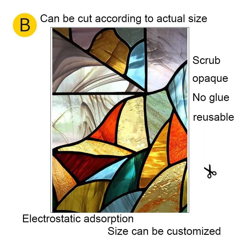 Церковная витражная декоративная пленка для стекла, пленка для окна, статическая самоклеящаяся на заказ стеклянная наклейка без клея, домашний декор для ванной комнаты - Цвет: 70cm(w)x120cm(h) B