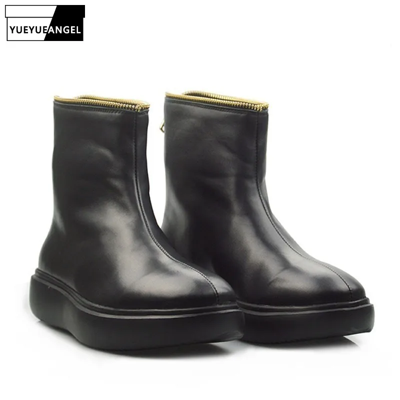 Luxury Black High Top Boots Men Harajuku Genuine Leather Platform Shoes Autumn Winter Classic