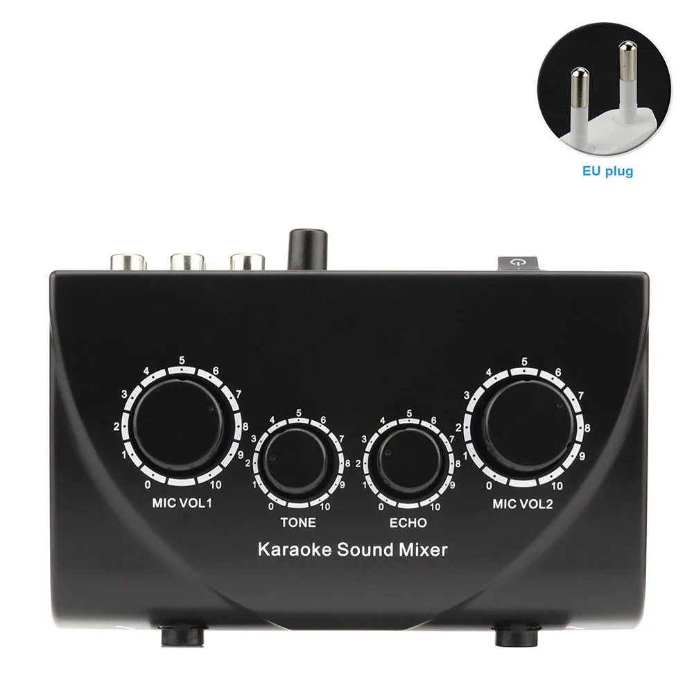 

Portable Sound Mixer Console Karaoke Machine Compact Professional Digital Audio Sound Microphone Mini Echo Mixer Devices 2 Plugs