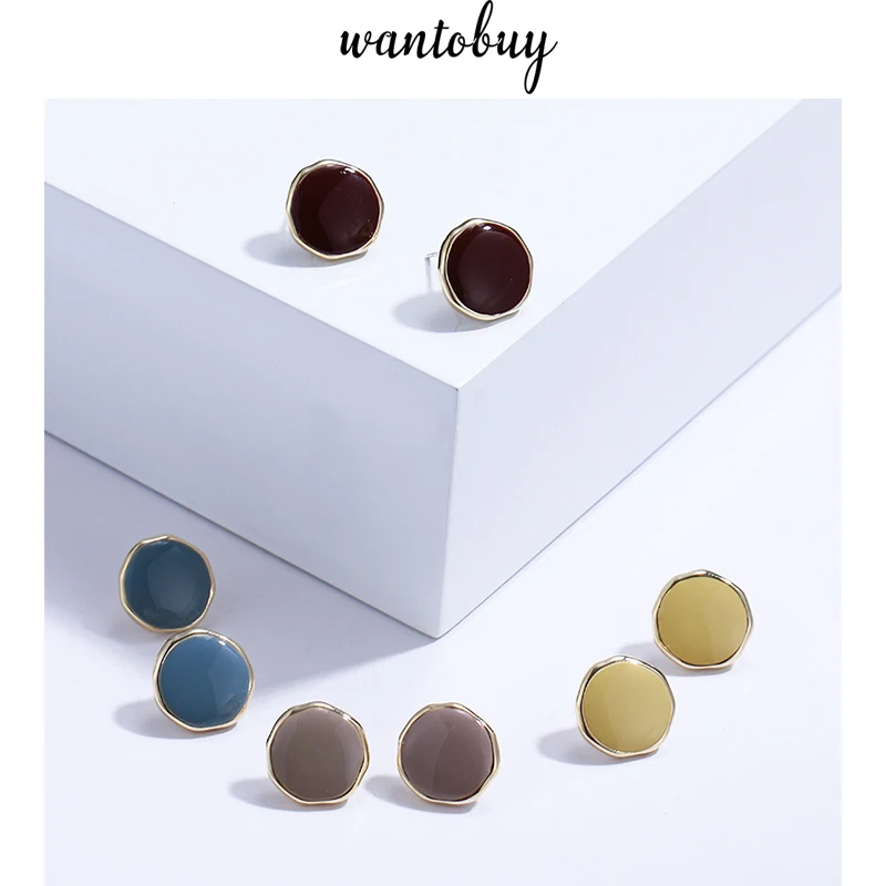 

Wantobuy Fashion Korean Simple Round Geometric Stud Earrings Copper Candy Colorful Enamel Earrings for Women Jewelry Gift Party