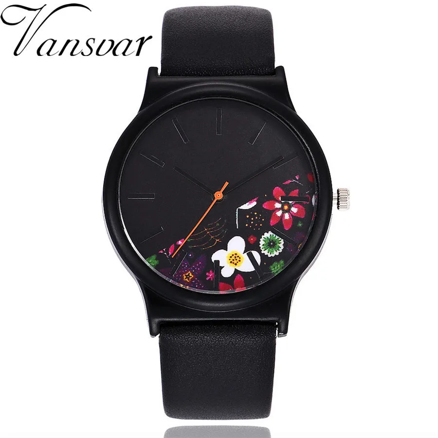 

Fashion Women Floral Pattern Quartz Watch Luxury Casual Leather Ladies Dress Wristwatches Vansvar Relogio Feminino Drop Shipping