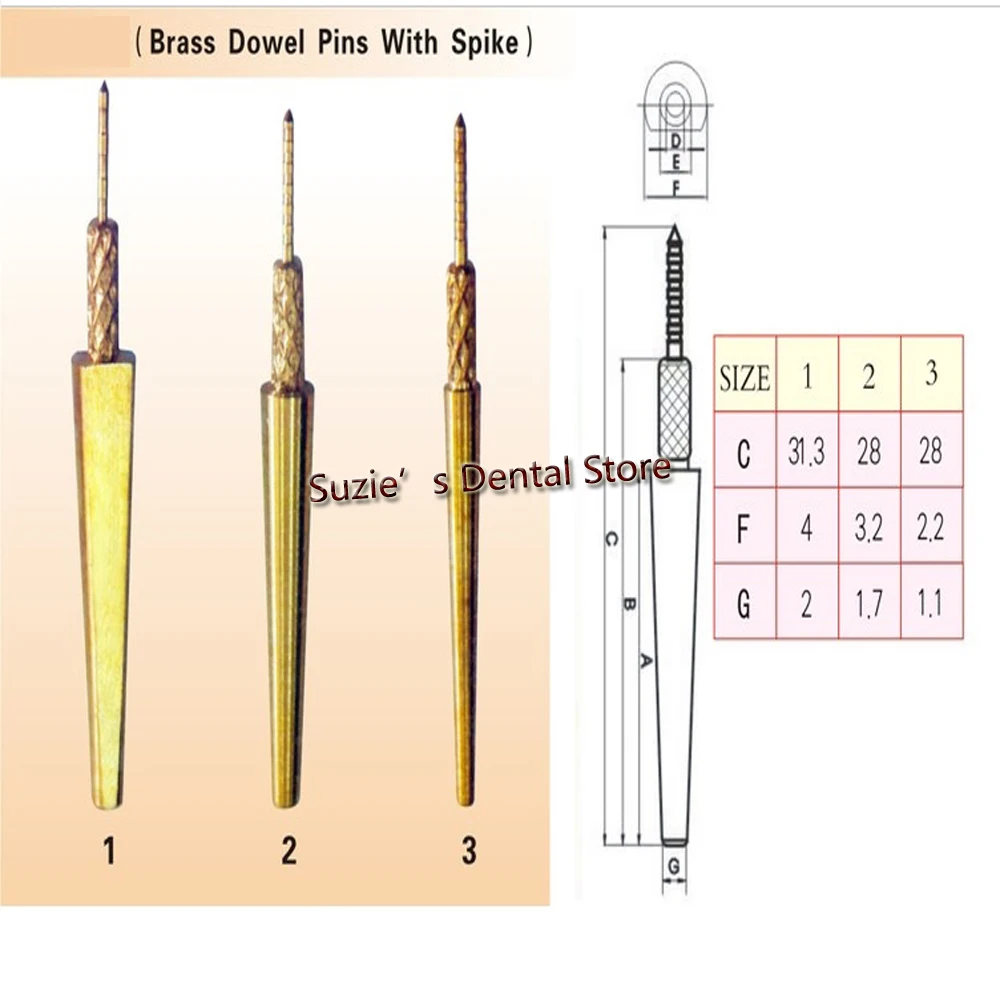 500PCS Dental Lab Brass Dowel Pins With Spike Dental Stone Work 3 Sizes