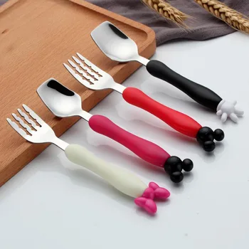 

Anti Slip Cartoon Pattern Fork or Spoon Baby Dinnerware Set Safety Stainless Steel Fork Spoon Baby Feeding Single loaded