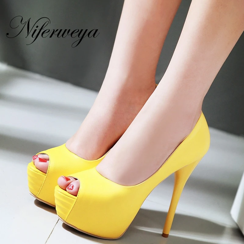 

Sexy 14 cm spring/autumn Platform thin heel high heels big size 32-43 Peep Toe Slip-On women party shoes zapatos mujer