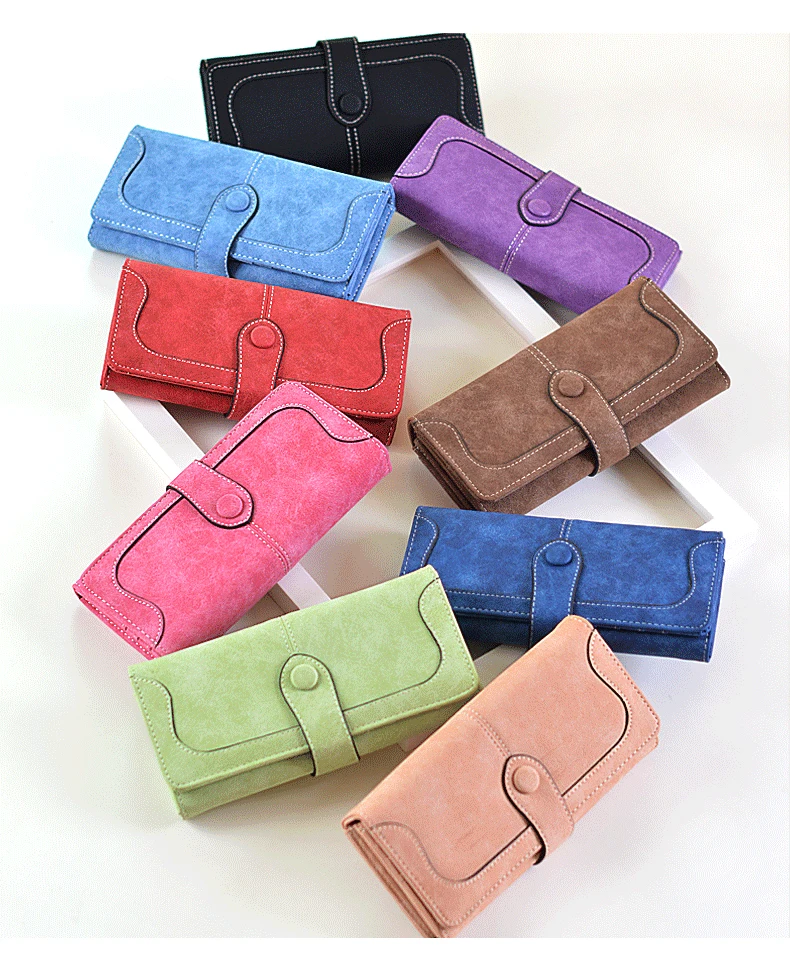 Many Departments Faux Suede Long Wallet Women Matte Leather Lady Purse High Quality Female Wallets Card Holder Clutch Carteras