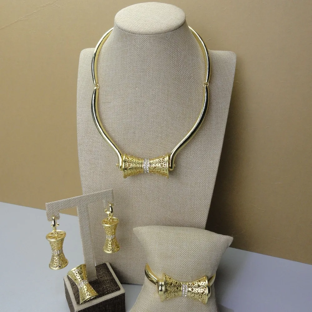 

New Arrival Unique Design 24 Karat Dubai Pure Gold Color High Quality African Jewelry Sets FHK5140