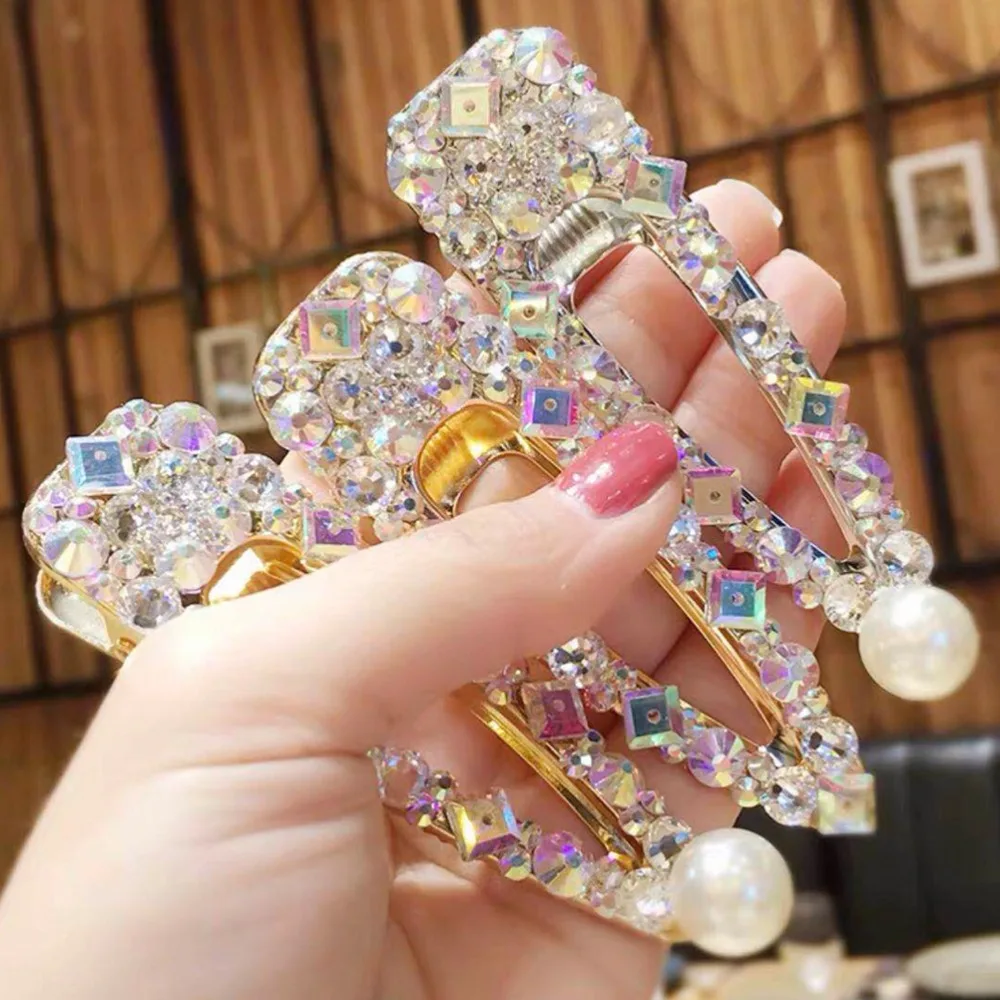 

6CM/8CM New Fashion Hair Clips for Women Rhinestone Hairgrip Shinny Korean Style Stylish Hairpins Crystal accesorios pelo
