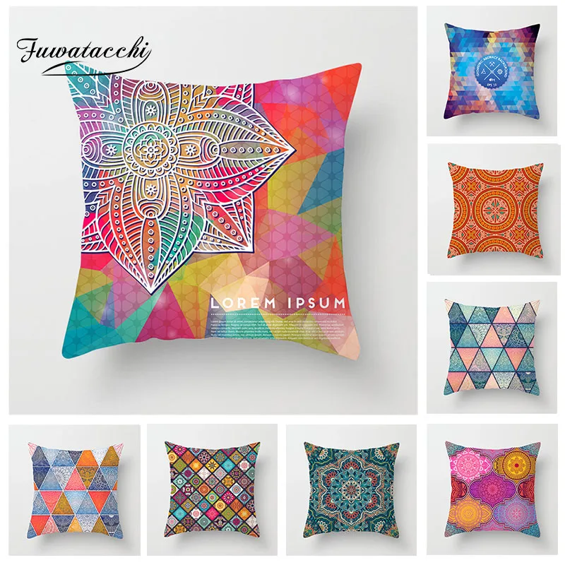 

Fuwatacchi Mandala Cushion Cover Geometric Patchwork Pillow Cover for Home Sofa Chair Decorative Pillows Flower Pillowcases