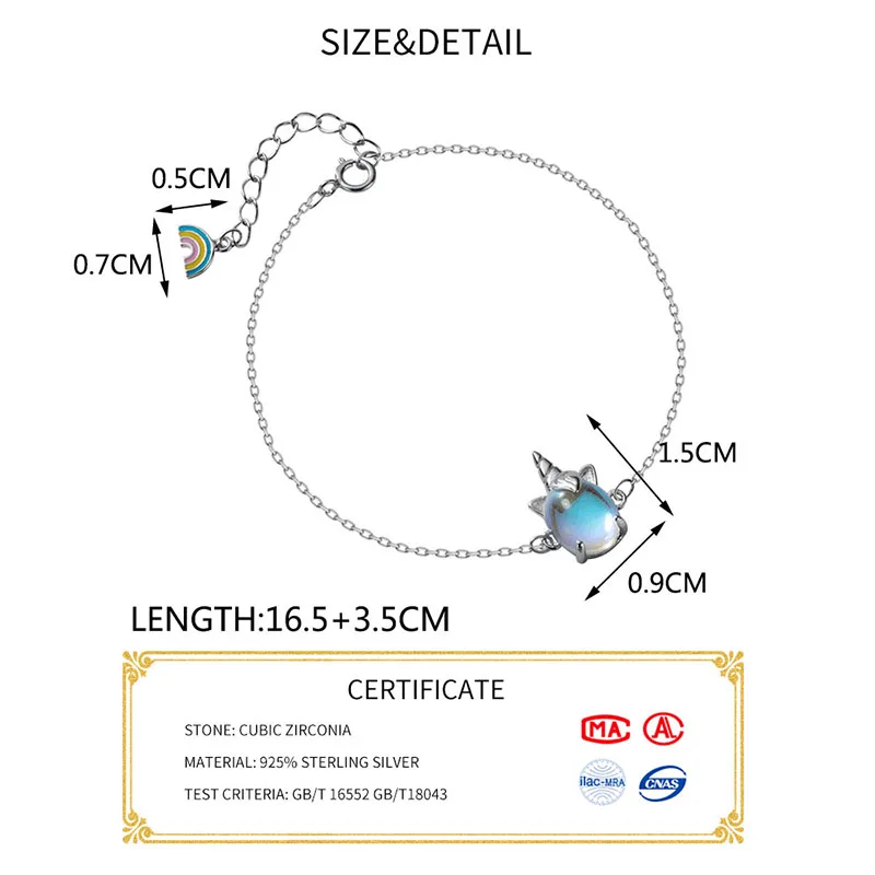 INZATT 925 пробы Серебряный цветной стеклянный браслет с единорогом для элегантных женщин вечерние Изящные радужные ювелирные изделия подарок