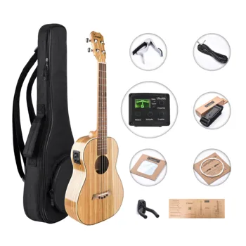 

Caramel CB103 30 Inch High Gloss Zebra Wood Baritone Acoustic Electric Ukulele with Truss Rod with D-G-B-E strings & free Bag