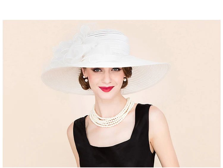 FS черно-белые элегантные женские церковные шляпы для дам, летние цветочные шляпы с большими полями из органзы, пляжная шляпа от солнца в Кентукки, Шляпа Дерби, фетровая шляпа