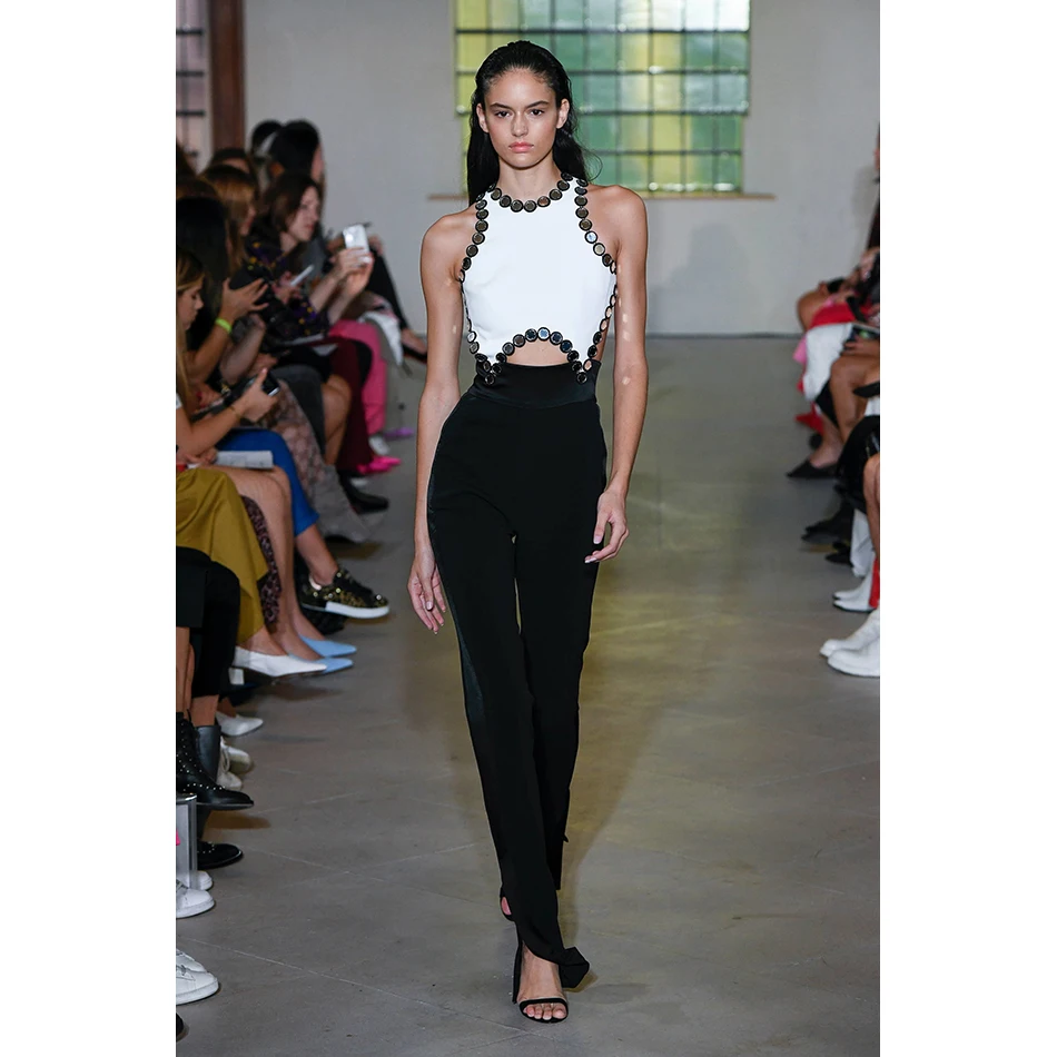 

2019 NEW Women white black sequined o neck jumpsuits elegant Bodycon Celebrity evening Party Bandage Jumpsuits