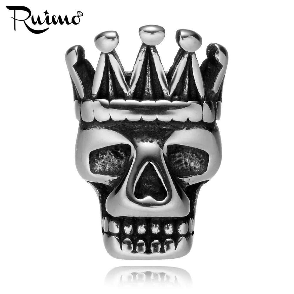 

RUIMO 316L Stainless steel Crown Skull Beads 2mm Small Hole Size Charm Spacer Beads for Jewelry Making Men Bracelet DIY Beads