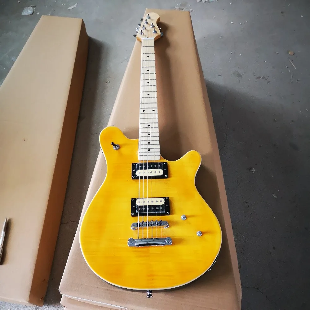 

Top Quality GYEVH-507 transparent yellow Color solid body with tiger stripes cover 5150 EVH Guitar , Free shipping
