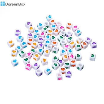 Ceny Doreen Box Akrylowe Koraliki Dystansowe Kwadratowe Białe Serce Wzór W Losowej Emalii Około 6mm( 2/8