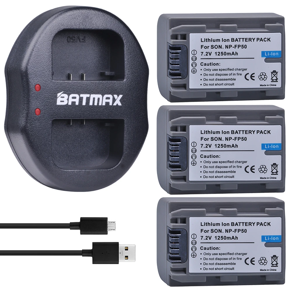3 шт. 1250 мА/ч NP-FP50 NP FP50 NP-FP51 FP51 Камера Батарея + USB Daul Зарядное устройство для SONY DCR-HC20