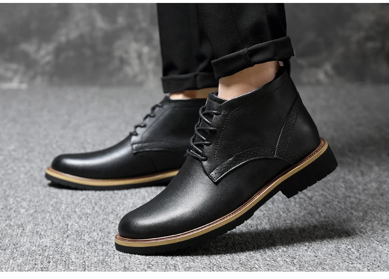 Мужские Ботильоны из натуральной кожи; деловые мужские ботинки Chukka; повседневная обувь с высоким берцем; уличная Мужская зимняя обувь; мужские ботинки