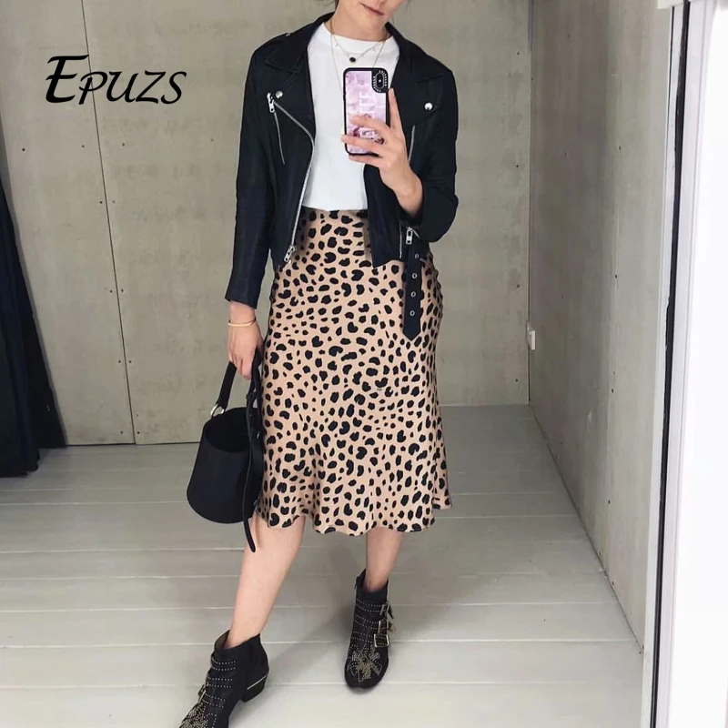 Винтажная юбка с высокой талией летние леопардовые юбки женские панк-рок миди юбки корейский стиль boho уличная jupe femme