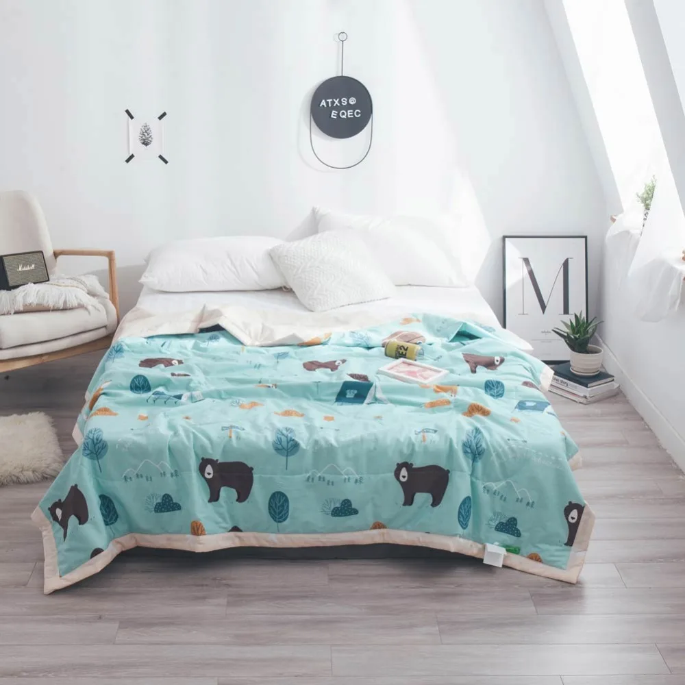 

2019 Bear Trees Blue Thin Summer Quilt Air-condition Stitching Comforter Cotton Fabric Polyester Twin Full Queen Size