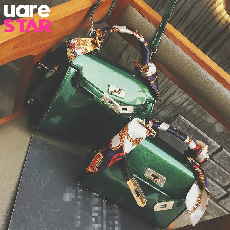 

2018 new women's bag fashion patent leather platinum Kelly bag handbag female wild single shoulder Messenger bag