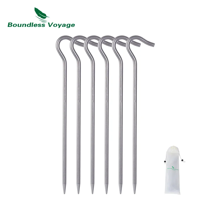 Boundless Voyage Outdoor 6pcs Titanium Alloy Tent Pegs Ultralight 200mm