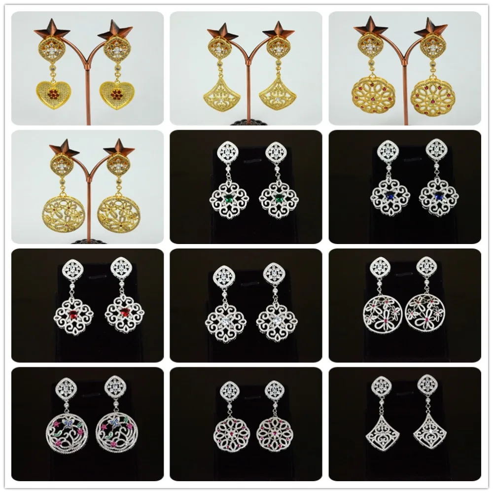 

2017 Fashion Vintage Dangle Earrings for Woman Crystal Pattern Circle Heart Flower Shape EarDrop Silver 925 Earrings Party Gift