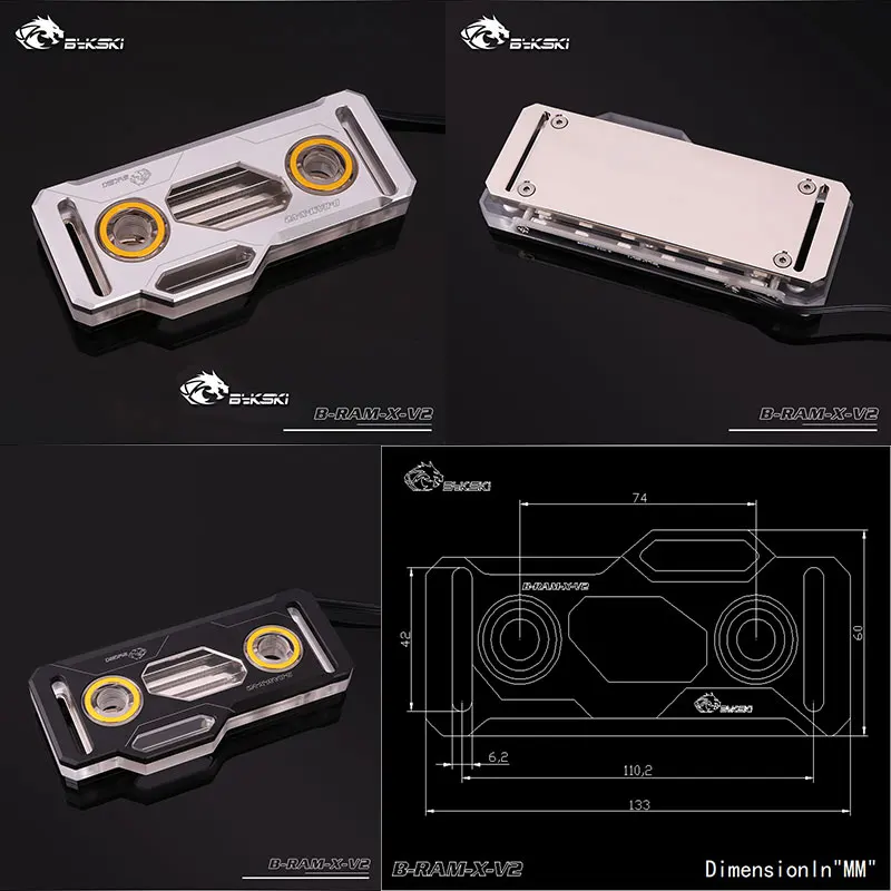 Bykski все ram водного блока алюминий/медь/PMMA/POM Поддержка 2 DIMM/4 DIMM светодиодный/без светодиодный черный/белый/прозрачный охладитель воды