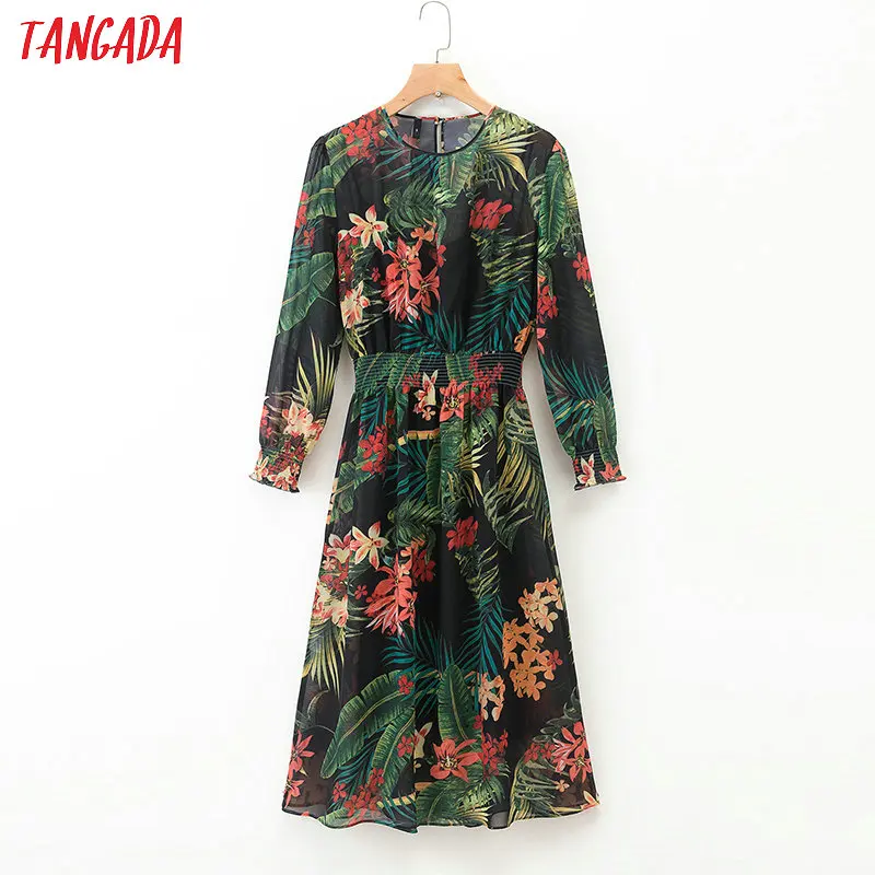 

Tangada women floral chiffon dress two pieces set dresses chic elastic waist ladies beach wear midi dresses 1D239