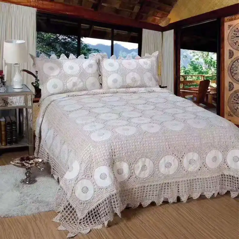 Famvotar Luxury 100 Cotton Hand Crochet Quilts Bedspread 3pieces