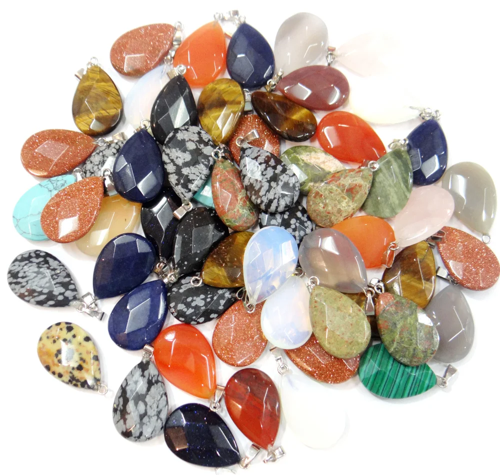 

Natural Stone cut face water drop Quartz crystal tiger eye Turquoises Pendant for diy Jewelry making necklace Accessories24pcs