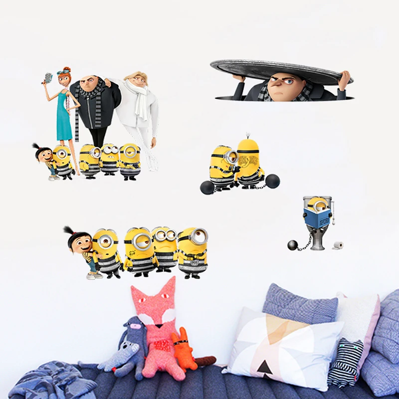 Funny Yellow man Cartoons Wall Stickers For Kids Room Decorations Adesivos De Parede DIY Home Decals Movie Mural Art